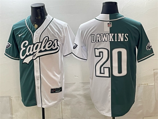 Men's Philadelphia Eagles #20 Brian Dawkins Green White Split Stitched Jersey